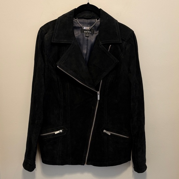 dennis basso Jackets & Blazers - Dennis Basso Black Leather Jacket with Silver Details